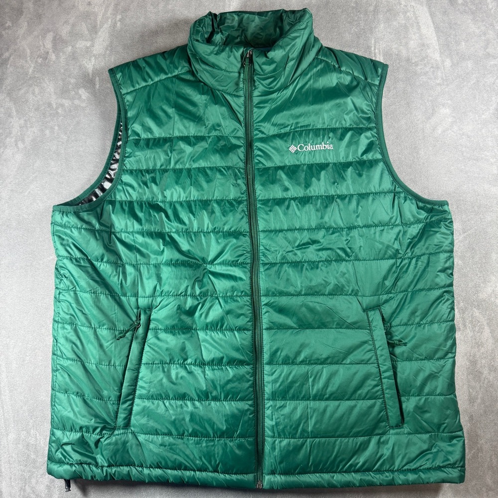 Columbia Powder Lite Vest Mens XL Green Omni-Heat Insulated Puffer Full Zip
